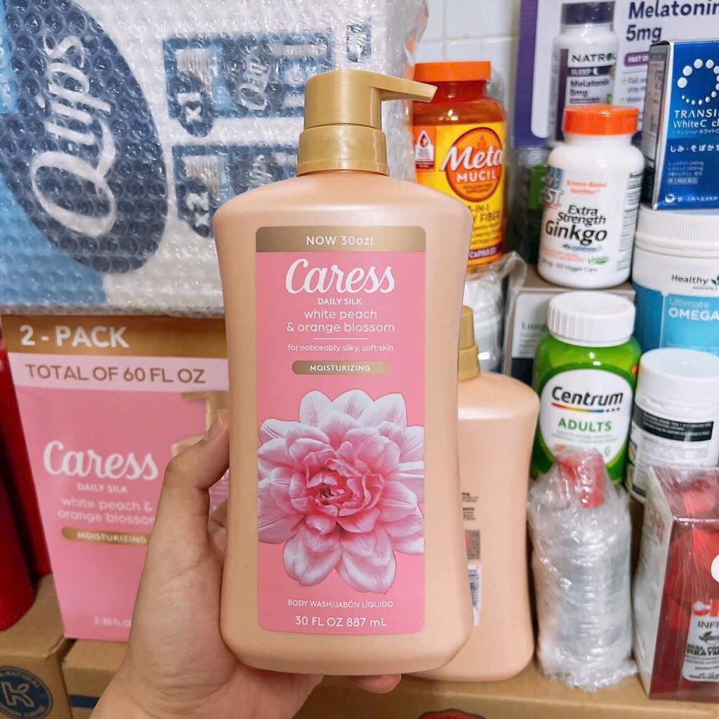 🌸🌸Sữa tắm dưỡng ẩm Caress Daily Silk White Peach & Orange Blossom 887ml của Mỹ