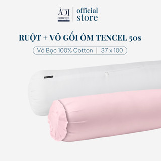  Combo Ruột Gối ôm và Vỏ Gối lụa Tencel 50s cao cấp AOICONCEPT size 37x100cm màu trơn Hỗ trợ giấc ngủ 