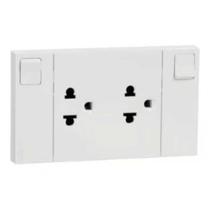 Bộ Ổ Cắm Đôi 3 Chấu 16A Có Công Tắc Schneider M3T_SIS_WE Dòng AvatarOn A