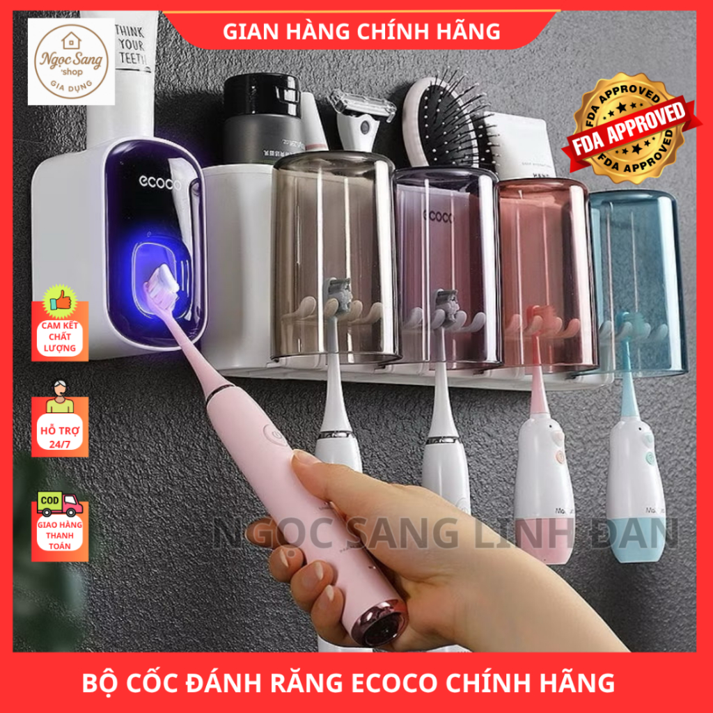 Bộ Nhả Kem Đánh Răng ECOCO 2 Cốc 3 Cốc 4 Cốc Dán Tường Kệ Để Bàn Chải Đánh Răng Dán Tường Cao Cấp