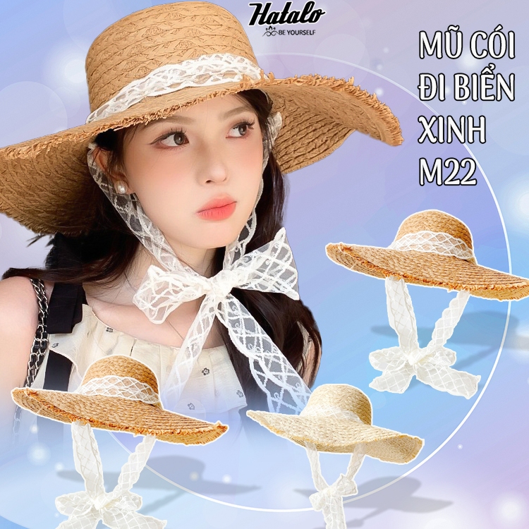 Mũ Cói Đi Biển Du Lịch Dây Ren Thời Trang HATALO, Nón Cói Viền Tua Rua Đan Thủ Công Thanh Lịch