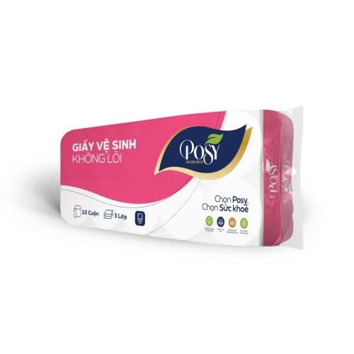 TÚI HỒNG - Giấy Vệ Sinh Posy Không Lõi + CÓ LÕI 4 Lớp – Túi 10 Cuộn, Bản Mới