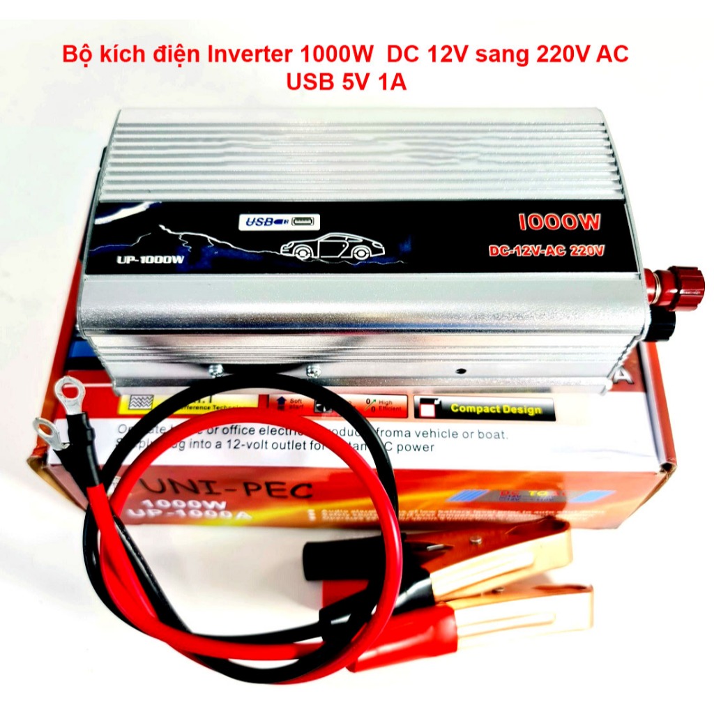 Bộ Kích Điện Inverter 1000W DC 12V Sang 220V AC – Có Cổng USB 5V 1A