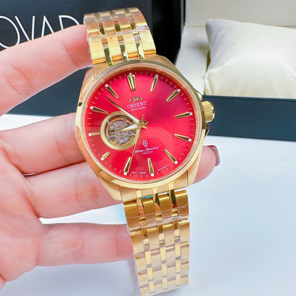 Đồng hồ nam máy cơ japan thể thao 0rient size 42mm vỏ vàng fullbox đeo tay dây kim loại cao cấp chốn