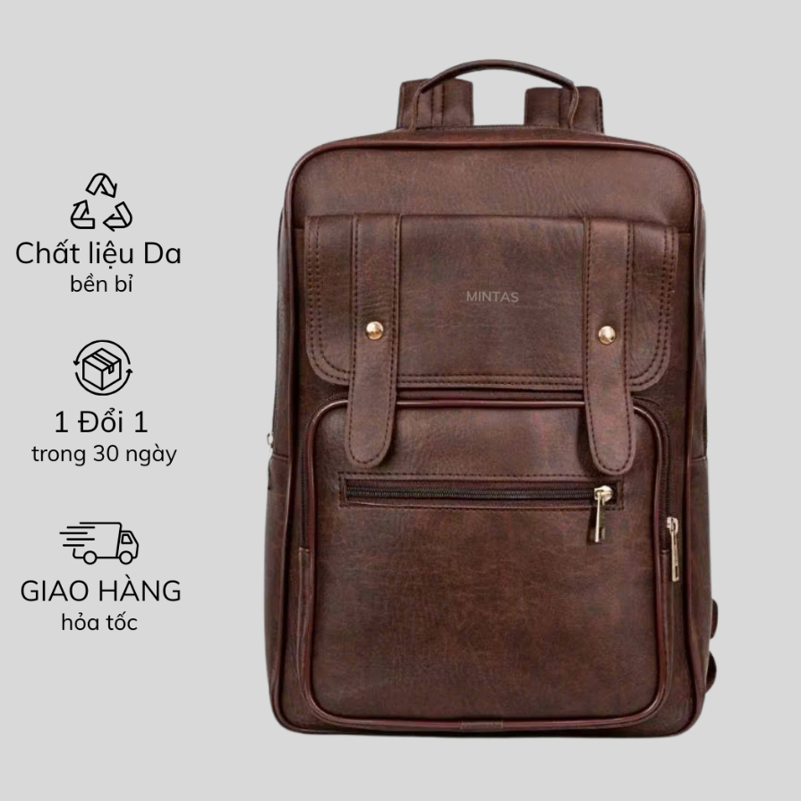 [Peinn] Balo da PU cao cấp thiết kế unisex, chống thấm, chống sốc 360°, vừa laptop 15.6 inch. 100