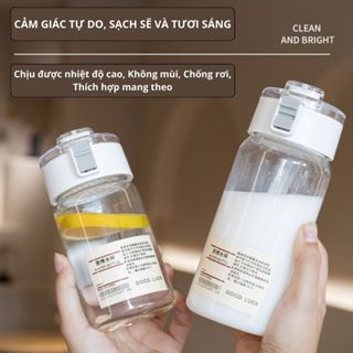  Bình nhựa đựng nước muji trong suốt 350ml cao cấp nắp chống tràn có quai đeo. 