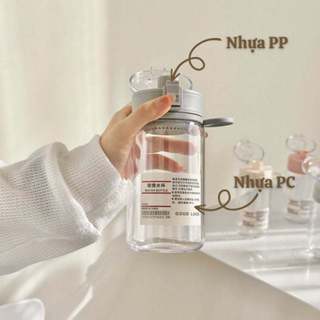  Bình nhựa đựng nước muji trong suốt 350ml  cao cấp nắp chống tràn có quai 