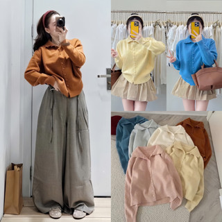   Hàng QC L1 Sẵn Giao Ngay  Áo cardigan len CÚC BỌC CỔ BẺ mặc 2 kiểu mềm mịn màu pastel Dành Cho Nữ 