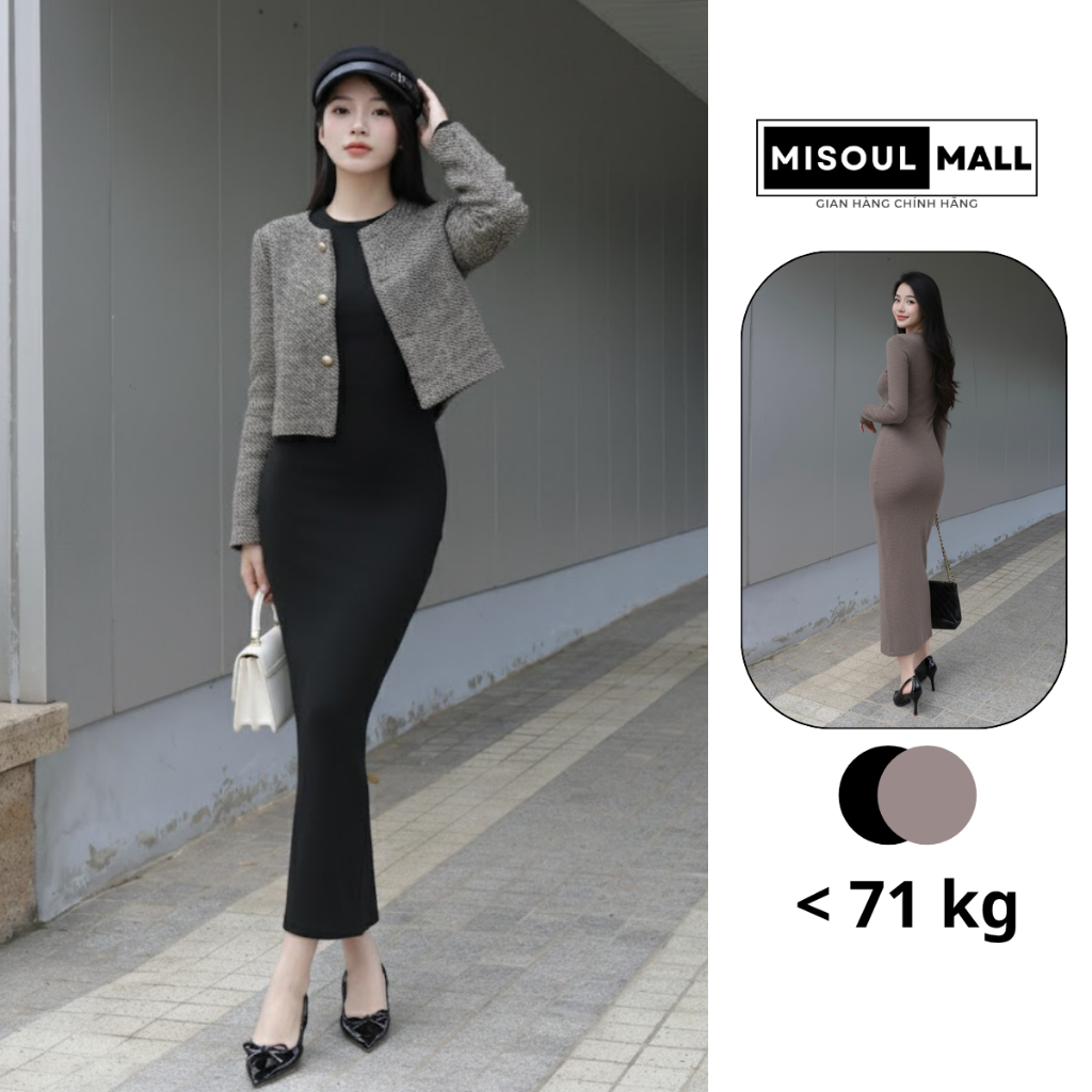 Váy Len Body Dáng Dài Cổ Tròn BigSize Misoul Mall 512, Đầm Maxi Ôm Tay Dài Phong Cách Sang Chảnh
