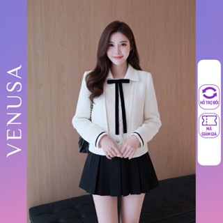  Áo dạ tweed nữ BIGSIZE màu trắng lấp lánh phối thân ren cổ bẻ kèm nơ bánh bèo Venusa Store 