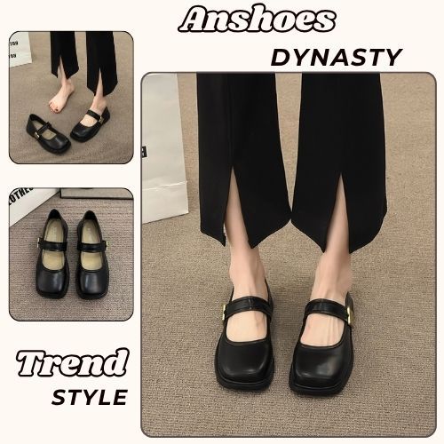 Giày Búp Bê Nữ, Giày Nữ Búp Bê Quai Dán Tag Cá Tính Trẻ Trung Màu Đen N11 || AnshoesDynasty