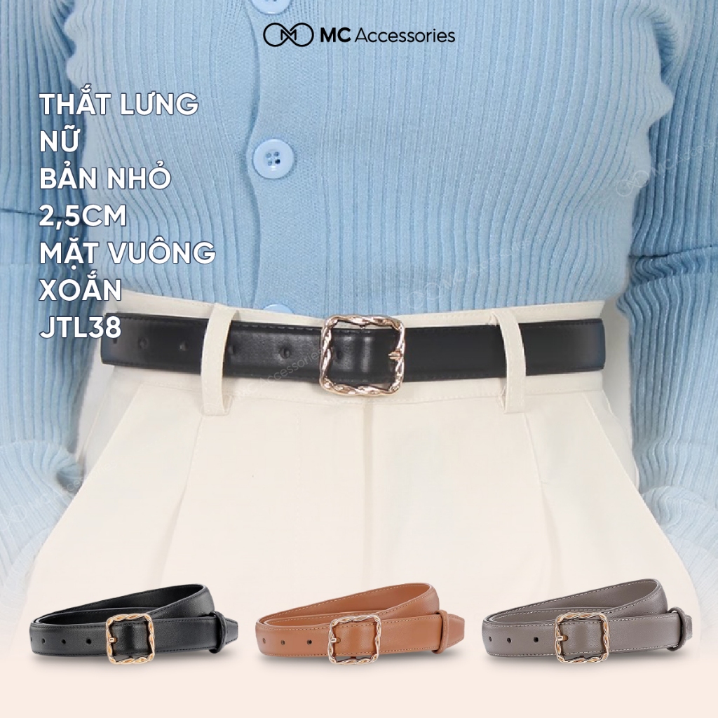 Thắt Lưng Nữ Bản Nhỏ 2,5cm JTL10 Jussy Official Mặt Khóa Màu Vàng Đồng Cao Cấp Chất Da PU Bền Chắc