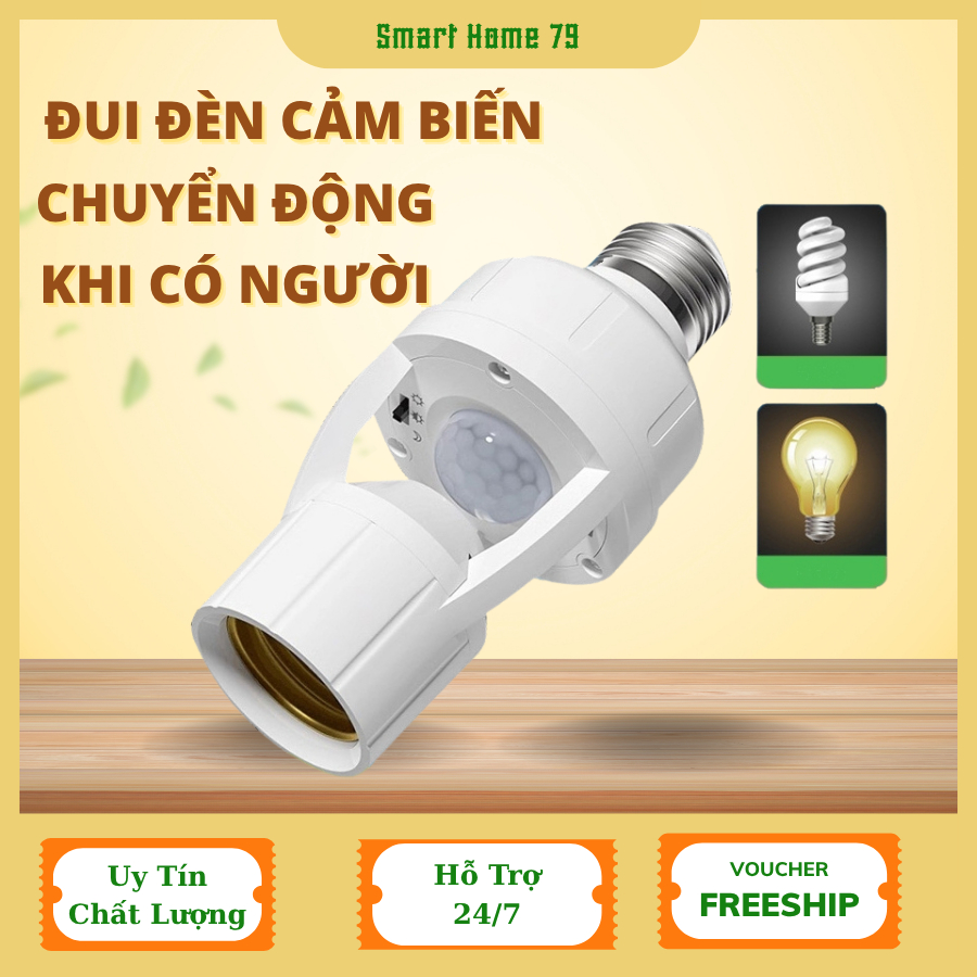 Đui Đèn Cảm Ứng Hồng Ngoại E27 - Tự Động Bật Tắt Khi Chuyển Động , Tiết Kiệm Điện, Tự Động Bật Tắt T