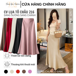 Chân Váy Lụa Midi Dáng Dài Chữ A Cạp Trễ Lưng Chun Bên Trong Chất Lụa Tô Châu Mềm Mịn TQ Fashion 216