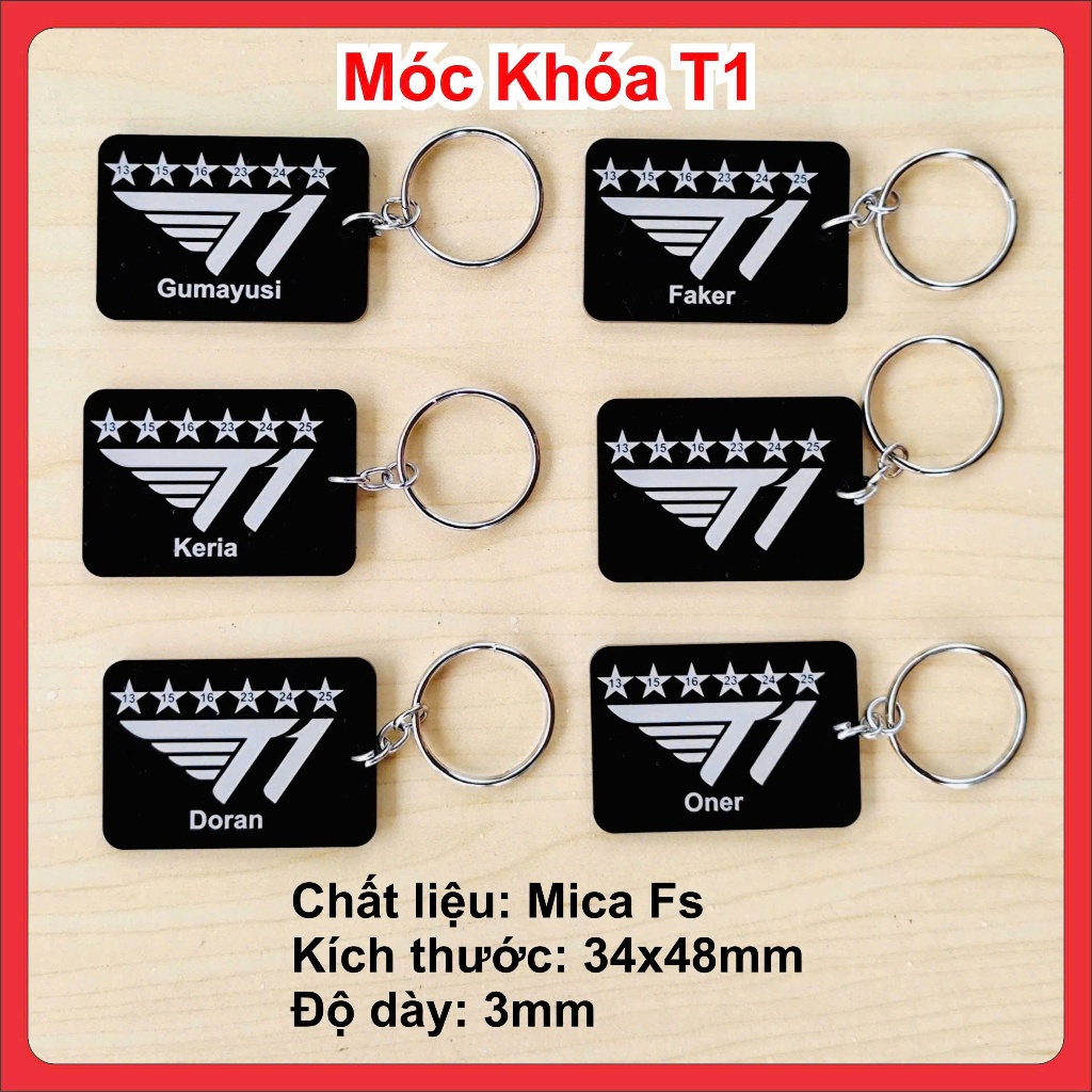 Móc Khóa T1 6Sao, Móc Khóa Faker, Oner, Keria, Gumayusi, Doran