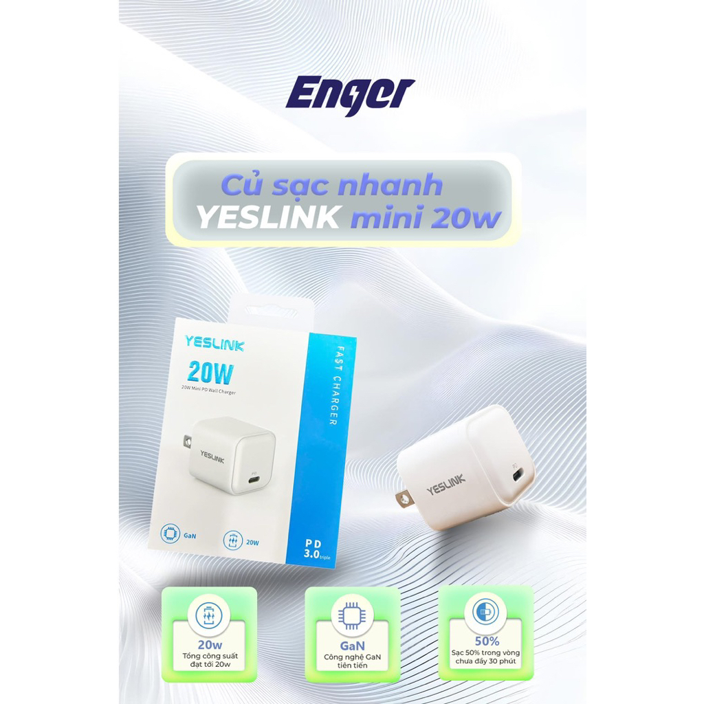 YESLINK Củ Sạc Nhanh 20W UFB-c Bảo Hành 12 Tháng - Sạc Nhanh Mini PD Wall Charger 20W với Công Nghệ 