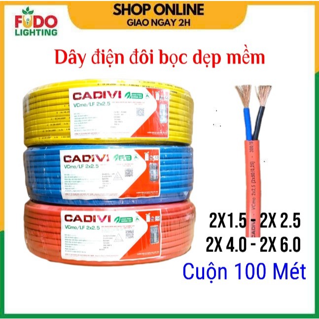 Dây điện 100M bọc dẹp mềm CADIVI VCMO 2x1.5, 2x 2.5, 2x 4.0, 2x 6.0 chính hãng