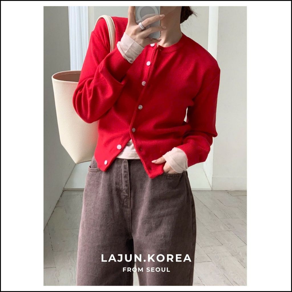 [LAJUN SIGNATURE] Áo Cardigan Len Seren Cổ Tròn Tay Dài Form Vừa Chất Liệu Mịn Hàn Quốc