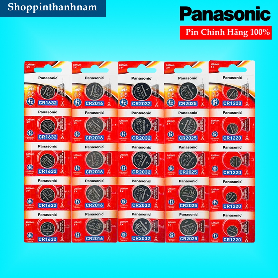 Vỉ 5 Viên Pin CR2032 / CR2025 / CR2016 / CR1632 / CR1220 / CR1620 / CR1616 Panasonic Chính Hãng