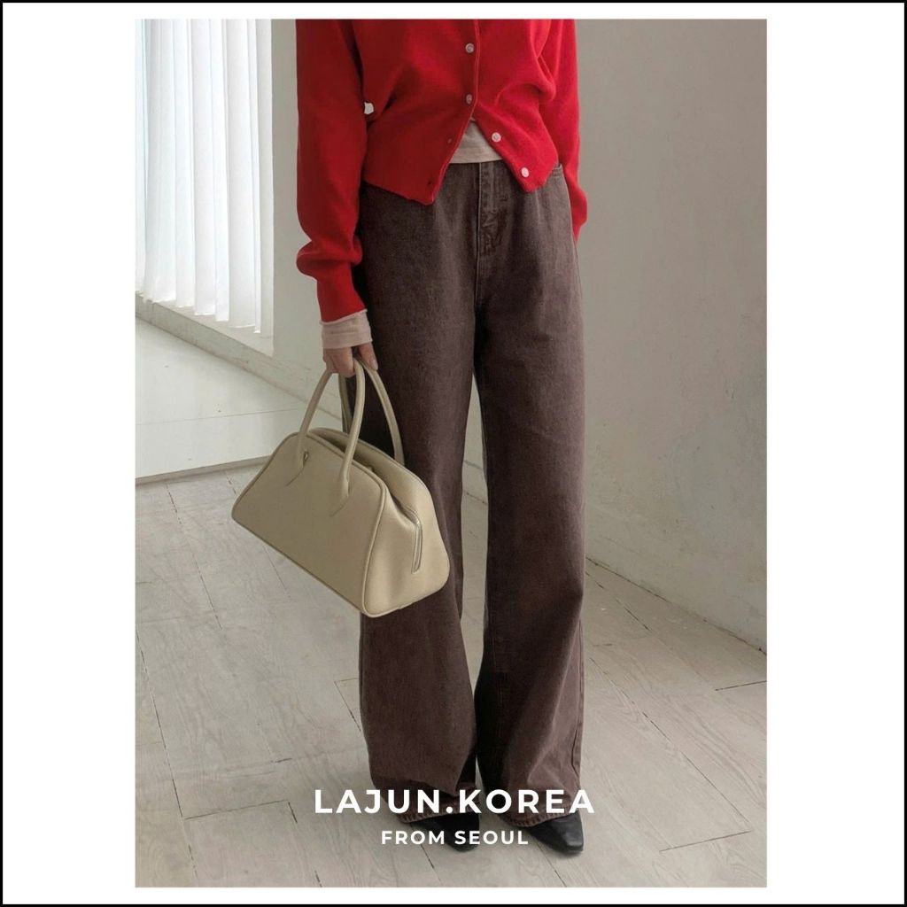 [LAJUN KOREA] Quần Jeans Brownie Form Suông Dài Lưng Cao Đứng Dáng Basic Hàn Quốc