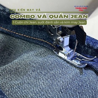 Cuộn Chỉ Jean và Suốt Chỉ Jean Cùng Màu - Dùng Để May, Lên Lai Quần Jean, May Túi,...