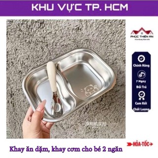 [2 ngăn] Khay ăn dặm 2 ngăn cho bé kèm thìa muỗng, chất liệu inox cao cấp - tiện dụng, an toàn