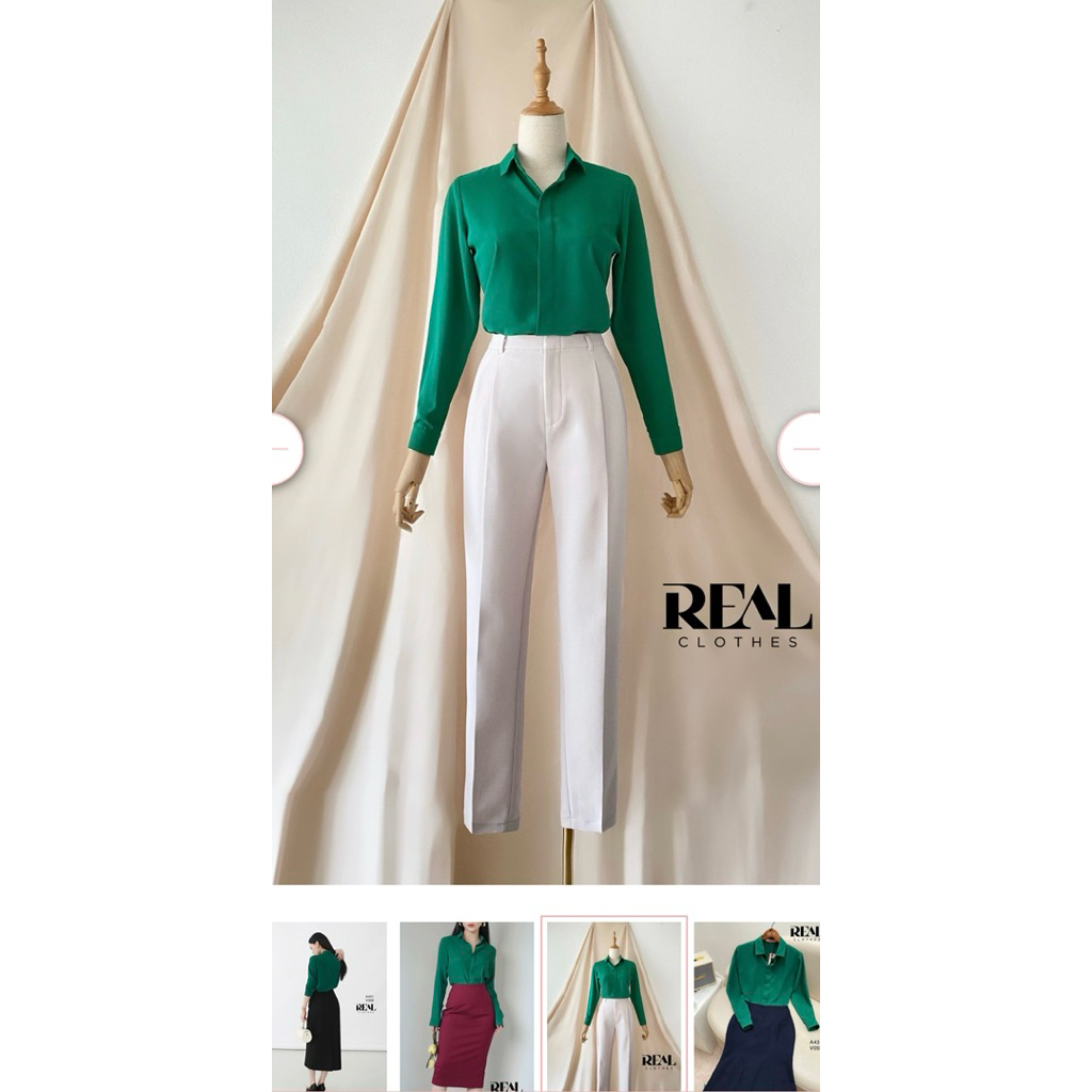 Sơ Mi Cổ Mềm Xanh Lá 💚 nhãn hiệu REAL CLOTHES
