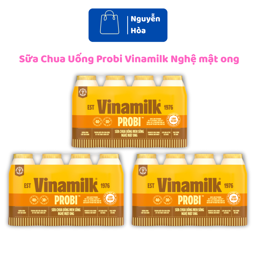 COMBO 3 LỐC Sữa Chua Uống Men Sống Probi Vinamilk Nghệ Mật Ong Hỗ Trợ Tiêu Hóa Tăng Đề Kháng (130ml/