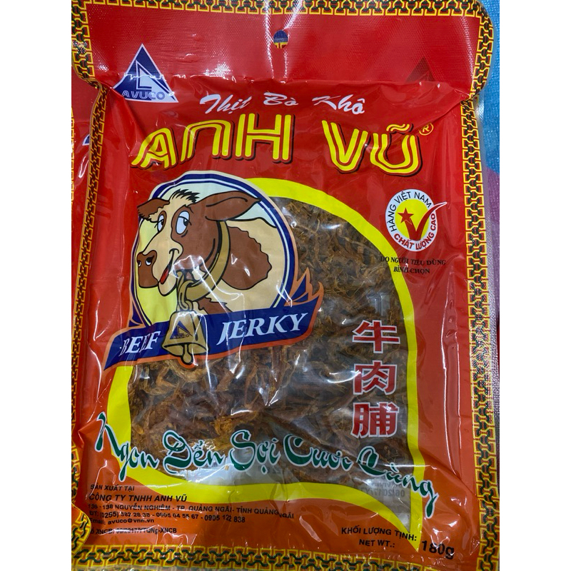 Thịt Bò Khô Anh Vũ – Đặc Sản Quảng Ngãi – Sợi Bò Dai Mềm – Hàng Việt Nam Chất Lượng Cao