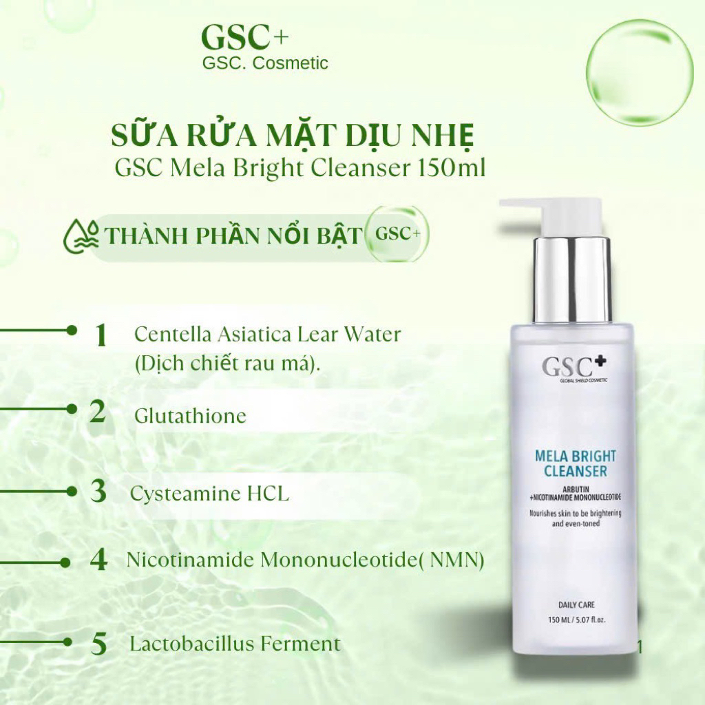 Bộ mỹ phẩm chăm sóc da nám GSC MELA BRIGHT. Giảm nám, mờ tàn nhang, chống thâm ( lẻ bộ)