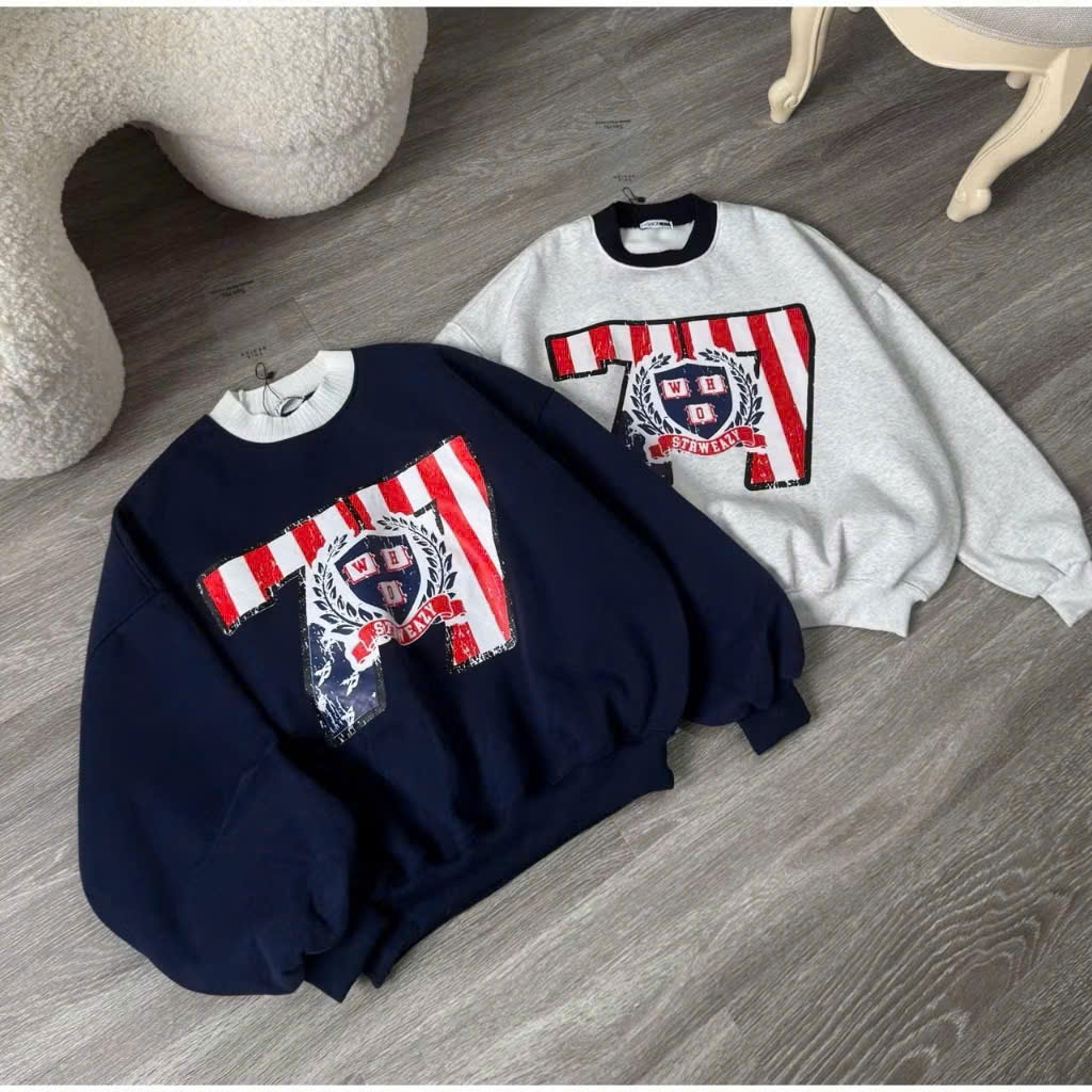 Áo Sweater Nỉ Bông IN CHỮ SỐ NỖI Tay Phồng Bo Chun Form Rộng Nam Nữ Unisex Ulzzang NUPAKACHI