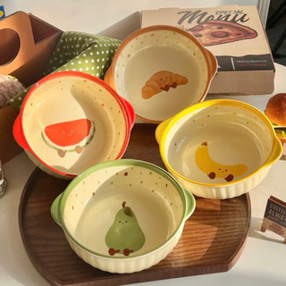 SET 4 Món ( Bát Tròn Có Tai + Bát Con + Thìa Sứ + Đũa ) Hoạ Tiết Hoa Quả - Bánh Kem Xinh Xắn