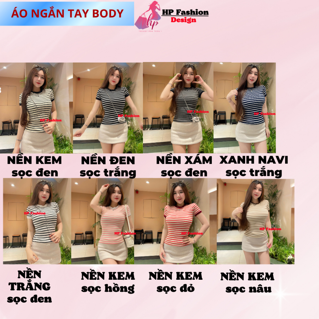 Áo thun sọc viền nữ chiết eo basic cổ tròn, áo phông nữ ôm body cộc ngắn tay HP52 | BigBuy360 - bigbuy360.vn