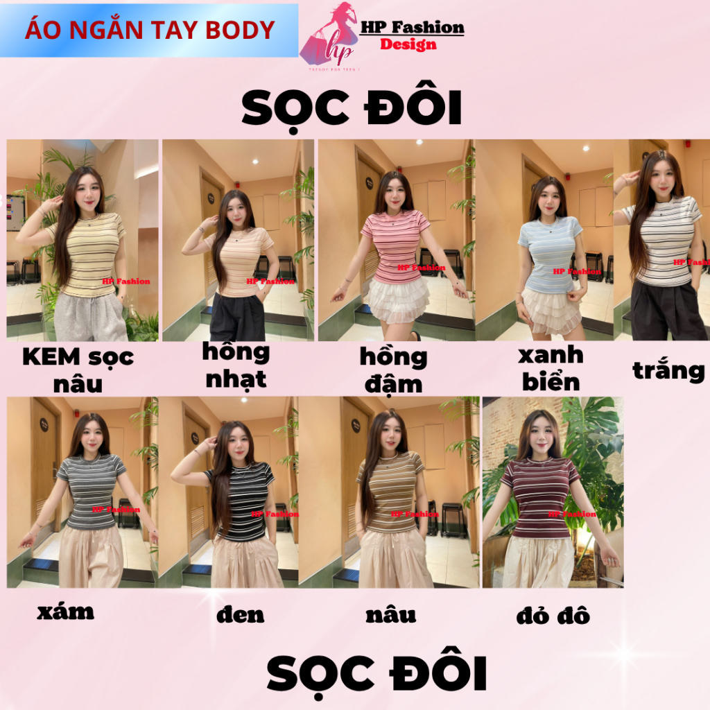 Áo thun sọc viền nữ chiết eo basic cổ tròn, áo phông nữ ôm body cộc ngắn tay HP52 | BigBuy360 - bigbuy360.vn