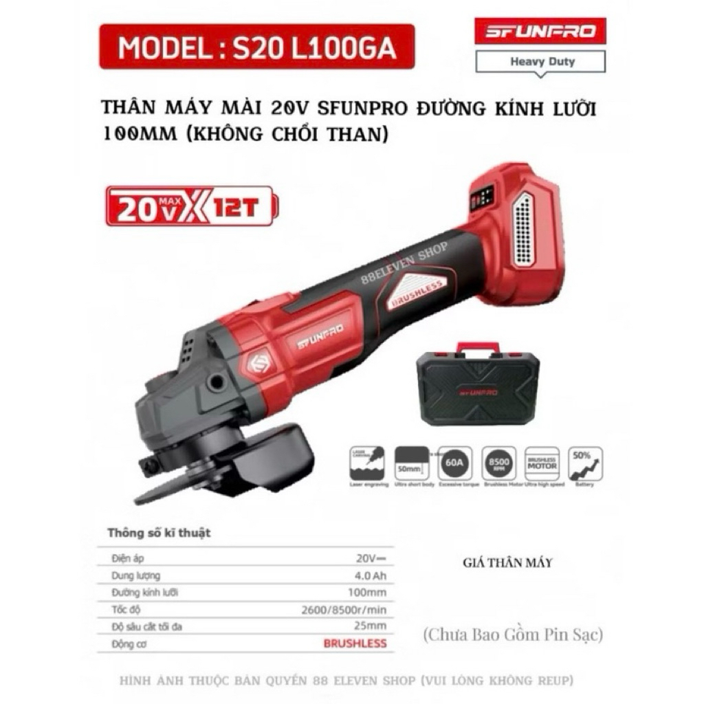 Thân Máy Mài Góc 20V SFUNPRO S20-L150GA (Chưa pin )