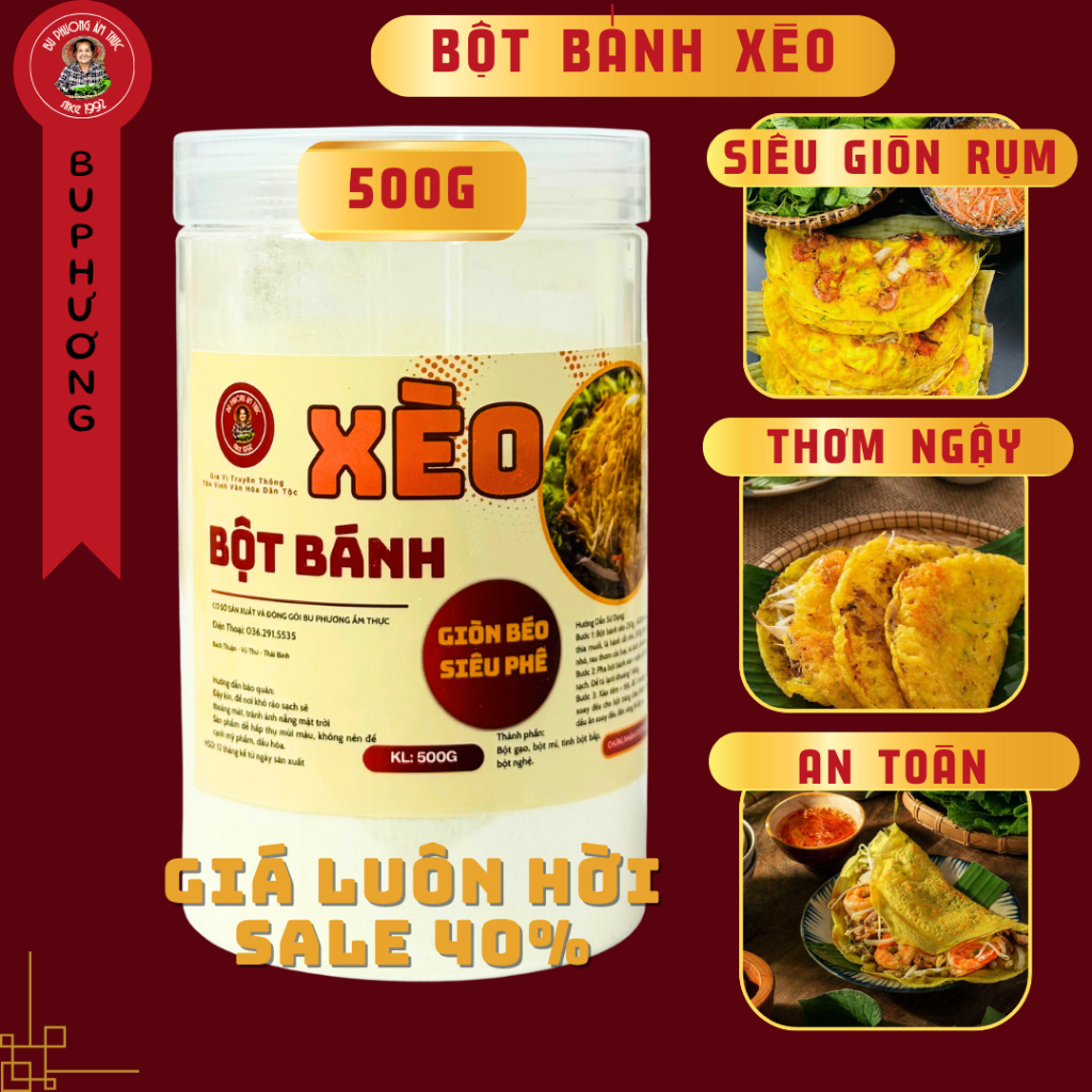 Bột Bánh Xèo 500G - Thương Hiệu Bu Phương Ẩm Thực (Chuẩn Vị Bánh Xèo Truyền Thống)