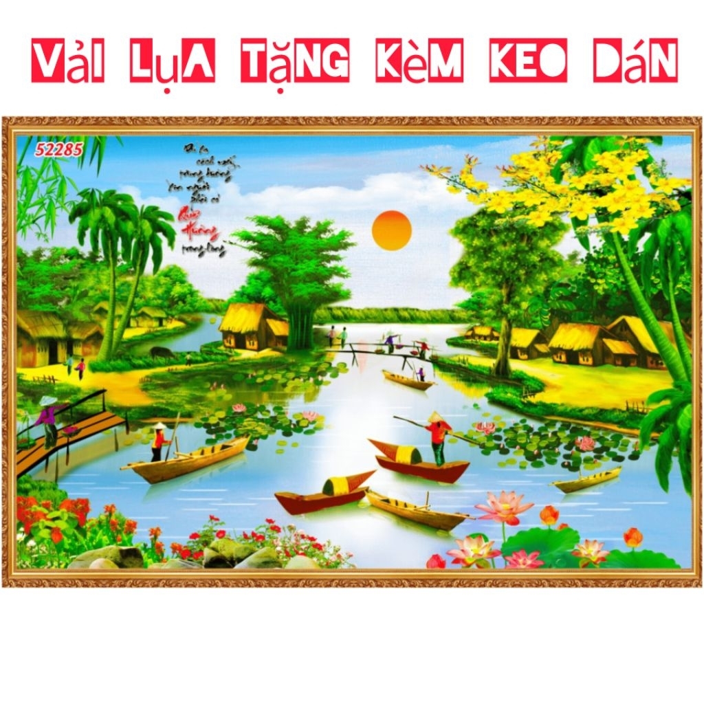 Tranh phong cảnh làng quê đồng quê dán tường 3d