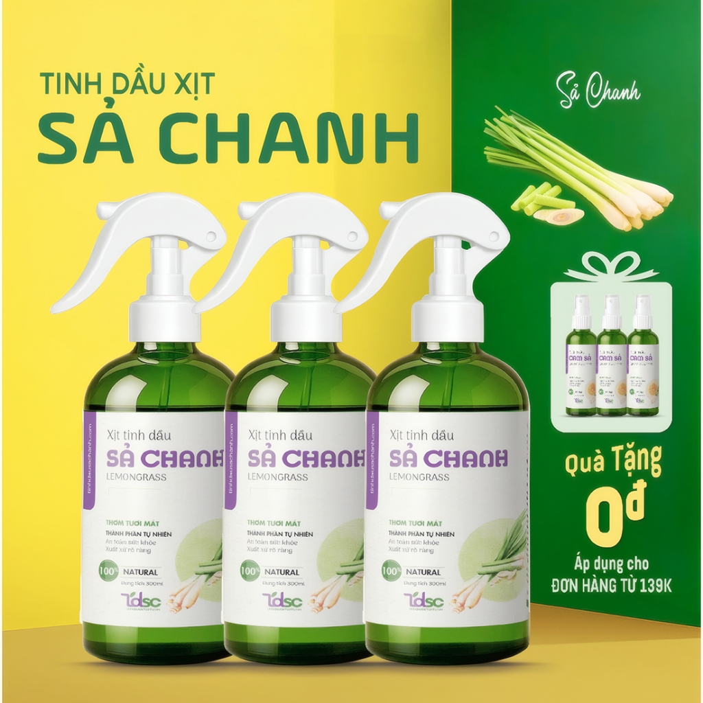 Chai Xịt Tinh Dầu Sả Chanh - Nguyên Chất, Đuổi Muỗi, Thơm Phòng - 100ml/500ml