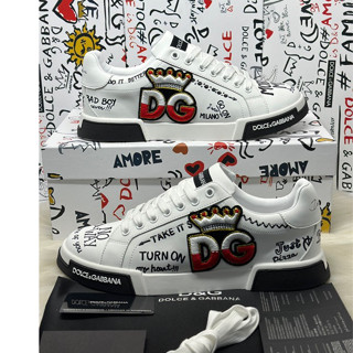 Giày Thể Thao Trắng Nam Nữ Vân Nổi Thêu Tay  Bản Cao Cấp Phối In Sắc Nét Thêu Da Đế Tăng Chiều Cao