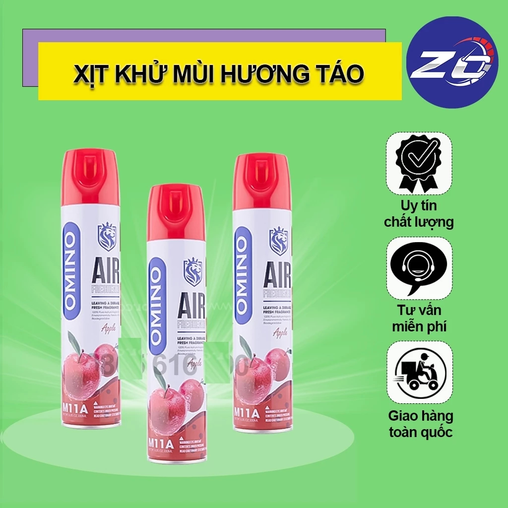 [Top value] Chai Xịt Thơm Khử Mùi Nội Thất Ô Tô OMINO M11A Hương Táo 330ml Chống Say Xe - Chính Hãng