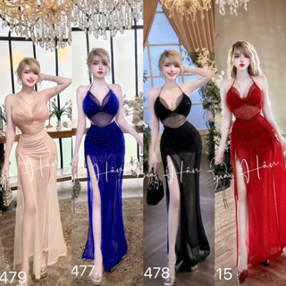  Bô áo lưới đá váy nhũ xẻ rút tà 