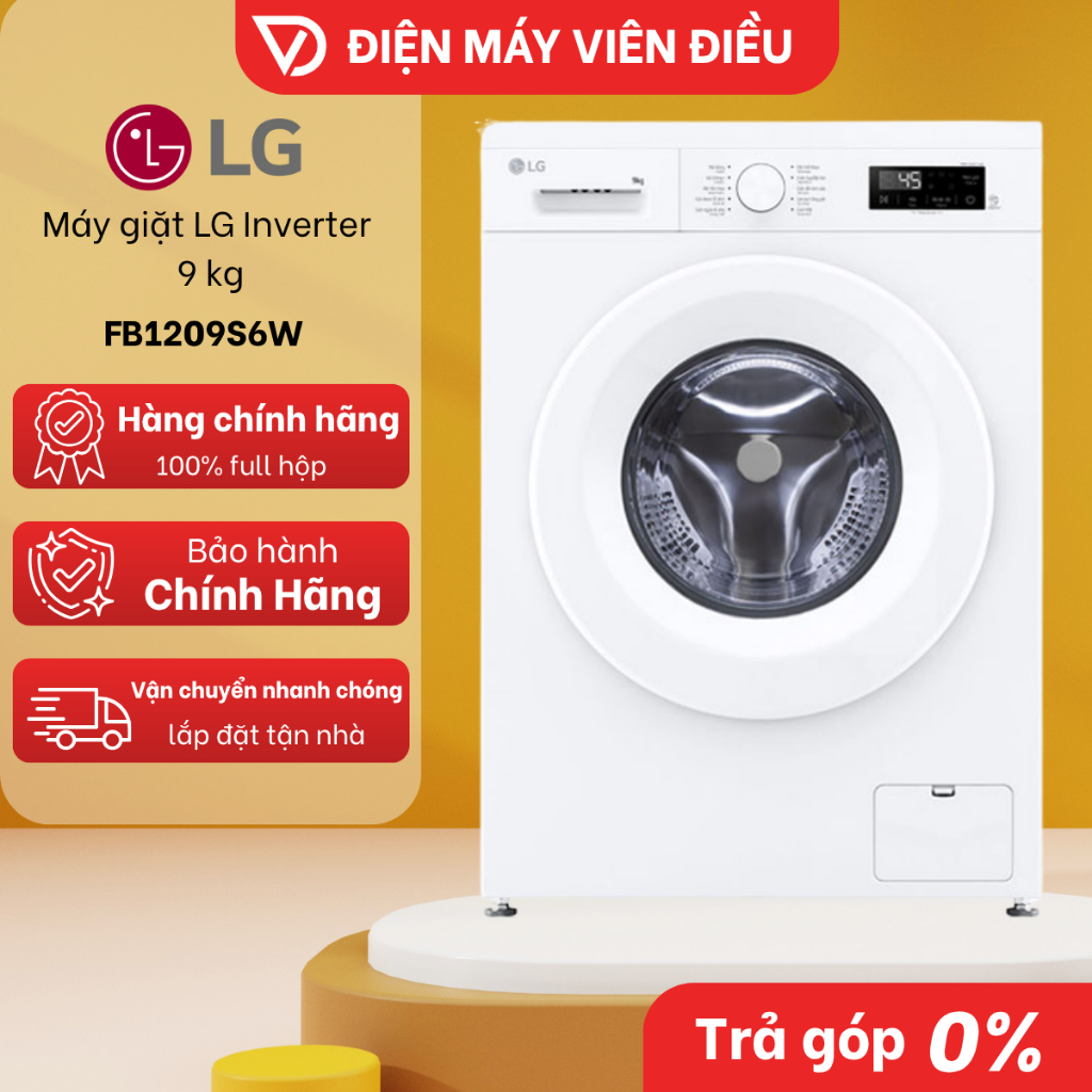 [FREESHIP NGHỆ AN] Máy giặt LG Inverter 9Kg FB1209S6W – Giặt sạch thông minh, tiết kiệm điện