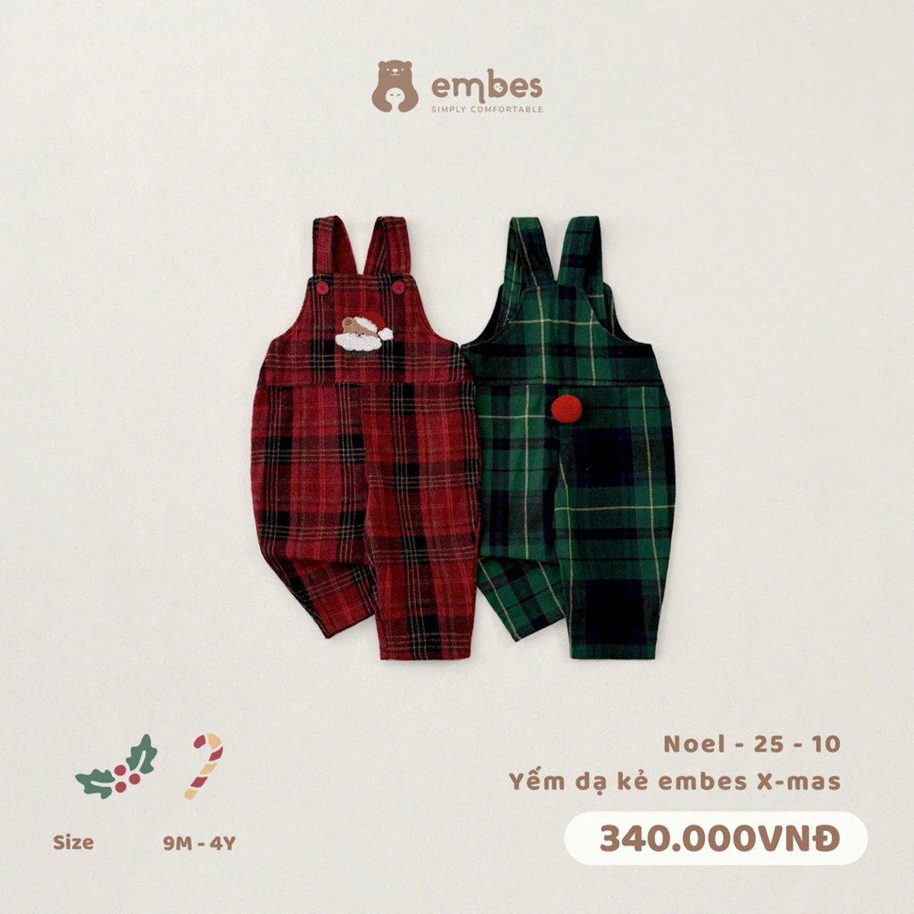 NOEL - Yếm dạ kẻ Embes X-Mas Noel-25-10 cho bé trai bé gái. Yếm dạ Noel cho bé từ 8-18kg BEO.Kids