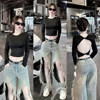 Áo body dài tay hở lưng mix đồ gợi cảm