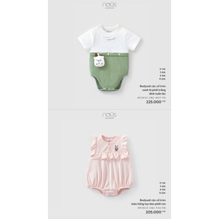 NOUS MỚI Bodysuit cổ tròn xanh lá/hồng siêu iu dành cho các bé từ 0m đến 9m