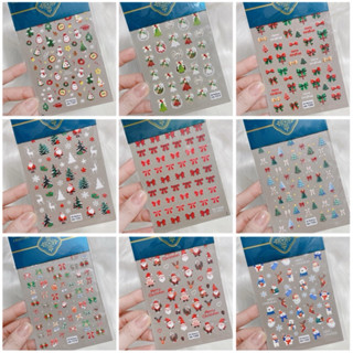  Sticker Noel giáng sinh quả cầu tuyết cây thông hoa tuyết màu xanh dương & màu hồng trang trí móng tay nail 