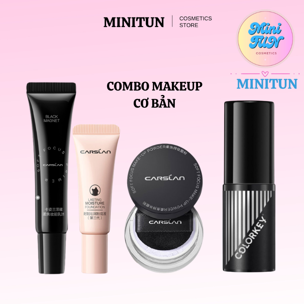 [Combo1] Makeup cơ bản – Kem lót, Kem nền, Phấn phủ, Xịt khóa nền cho người mới tập makeup MiniTun