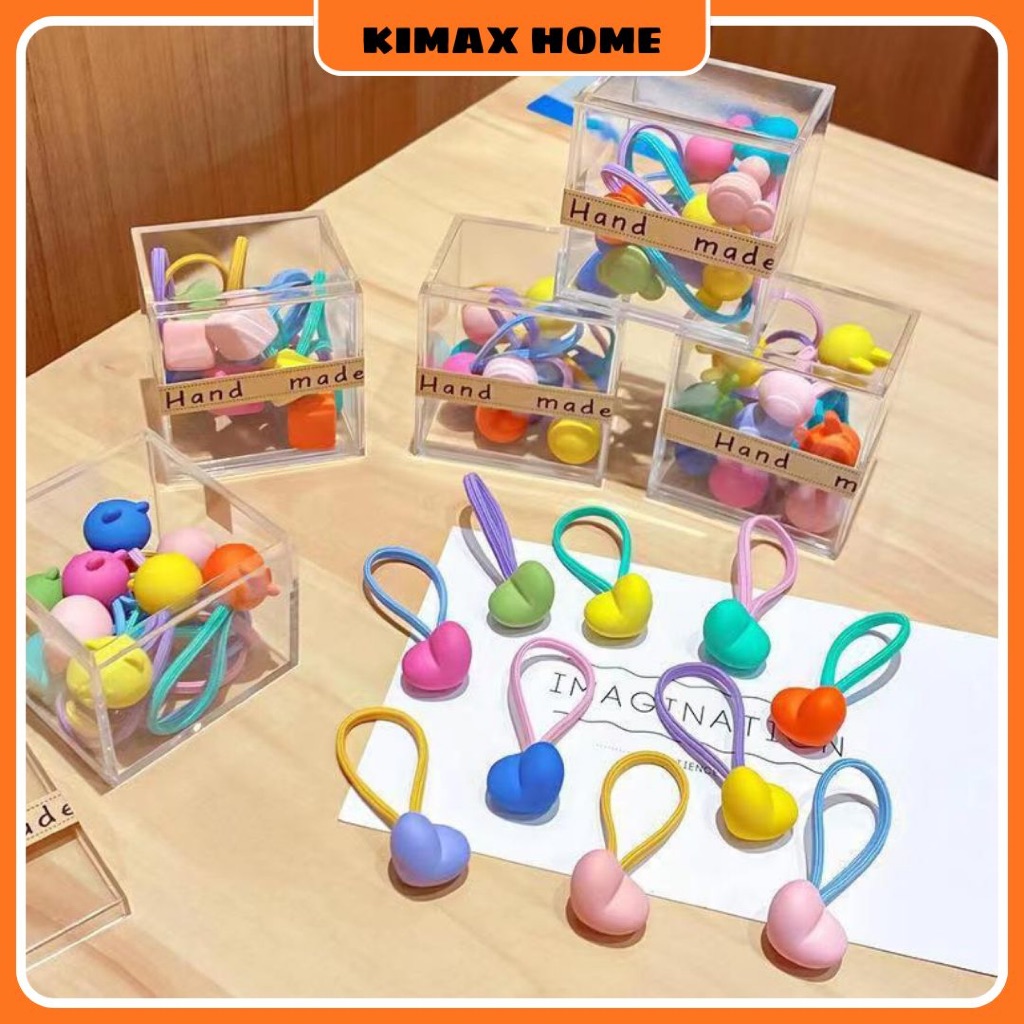 Kimax Home Hộp 10 Dây Buộc Tóc Hộp 10 Dây Buộc Tóc Hình Trái Tim Nhiều Màu Dễ Thương - Phụ Kiện Tóc 