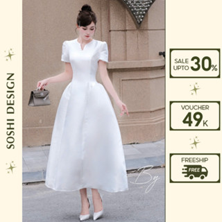  Váy đi bàn cô dâu váy đi tiệc đầm thiết kế cổ vuông V xòe bồng chất liệu Tafta tiểu thư sang chảnh - SOSHI 