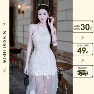  Đầm yếm kim sa chân đuôi cá đính hoa siêu xinh Váy thiết kế dự tiệc cố yếm phối lưới sieu tiểu thư sang chảnh 